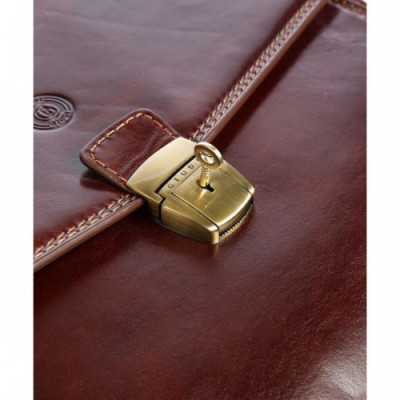 Giudi Briefcase fine grain cow leather brown