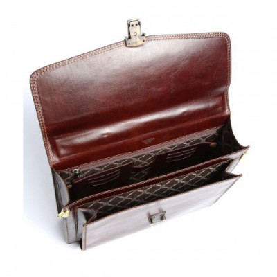 Giudi Briefcase fine grain cow leather brown