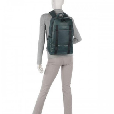 Piquadro David 11 Laptop backpack 14″ fine grain cow leather dark green