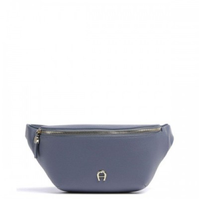 Aigner Fashion Fanny pack grained cow leather blue-grey