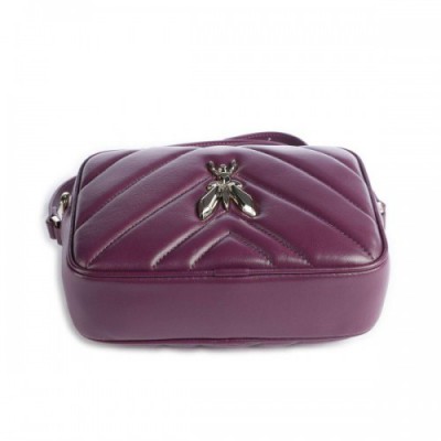Patrizia Pepe Fly Quilted Crossbody bag grained goatskin leather violet