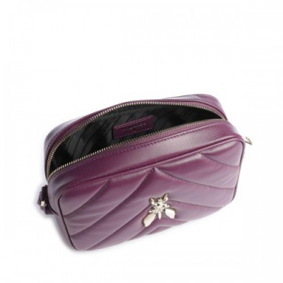 Patrizia Pepe Fly Quilted Crossbody bag grained goatskin leather violet