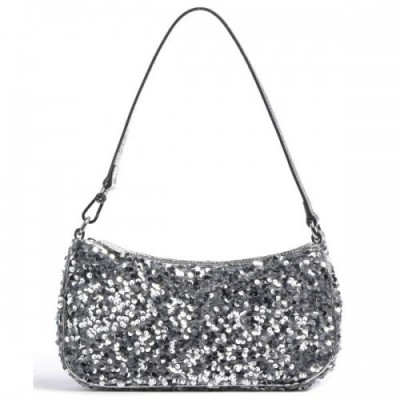 Abro Virginia Shoulder bag fabric, grained cow leather silver