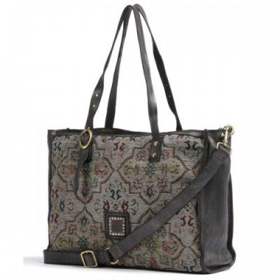 Campomaggi Tote bag polyester, grained cow leather grey