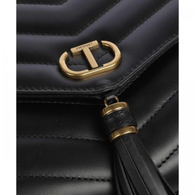Twinset Dreamy Leather Shoulder bag fine grain leather black