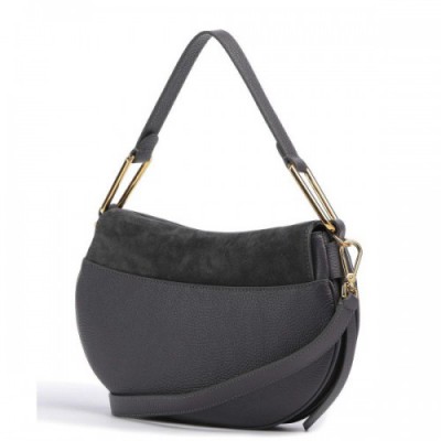 Coccinelle Magie Suede Shoulder bag brushed cow leather, grained cow leather dark grey