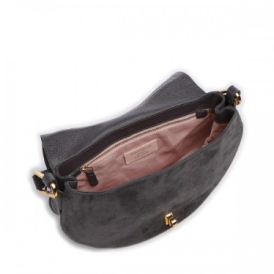 Coccinelle Magie Suede Hobo bag brushed cow leather, grained cow leather dark grey