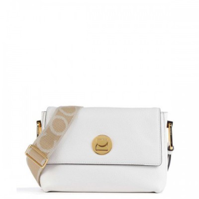 Coccinelle Liya Signature Crossbody bag grained cow leather white