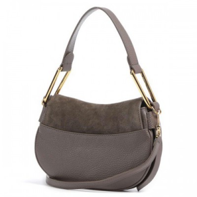 Coccinelle Magie Suede Hobo bag brushed cow leather, grained cow leather dark brown