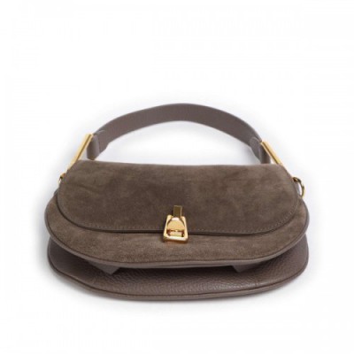 Coccinelle Magie Suede Hobo bag brushed cow leather, grained cow leather dark brown