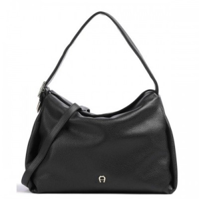 Aigner Mona L Hobo bag grained cow leather black