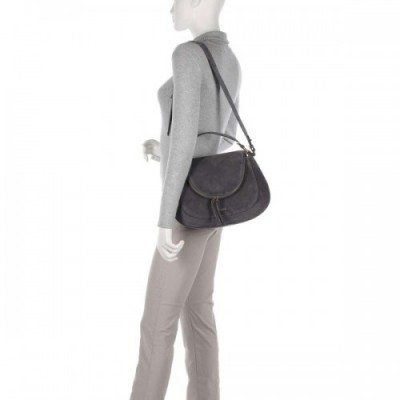 Coccinelle Sole Suede Hobo bag brushed cow leather dark grey