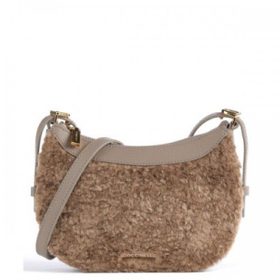 Coccinelle Whisper Astrakan Crossbody bag faux fur, grained cow leather taupe