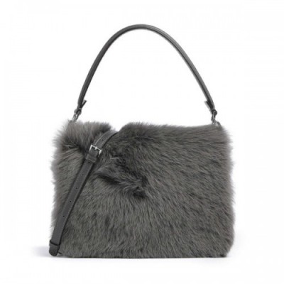 Abro Shearling Astor Shoulder bag fur, fine grain leather dark grey