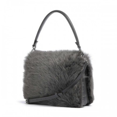 Abro Shearling Astor Shoulder bag fur, fine grain leather dark grey