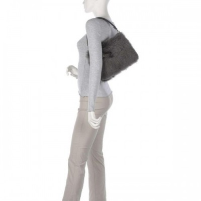 Abro Shearling Astor Shoulder bag fur, fine grain leather dark grey