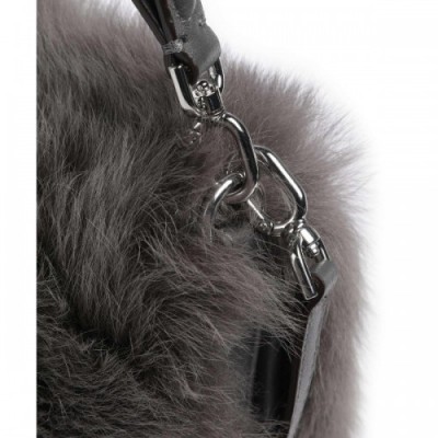 Abro Shearling Astor Shoulder bag fur, fine grain leather dark grey