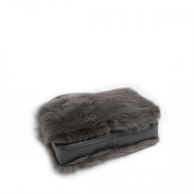 Abro Shearling Astor Shoulder bag fur, fine grain leather dark grey