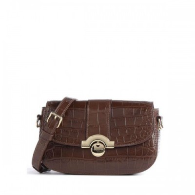 Lancaster Exotic Croco CN Crossbody bag embossed cow leather dark brown