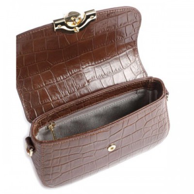 Lancaster Exotic Croco CN Crossbody bag embossed cow leather dark brown