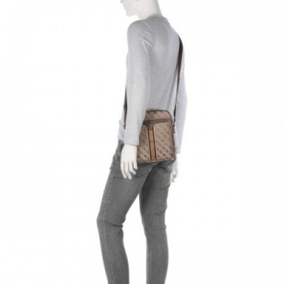 Guess Milano 4G Jacquard Stripe Crossbody bag polyester light brown