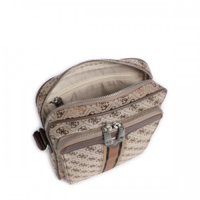 Guess Milano 4G Jacquard Stripe Crossbody bag polyester light brown