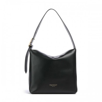 Twinset Jolie Leather Hobo bag fine grain cow leather black