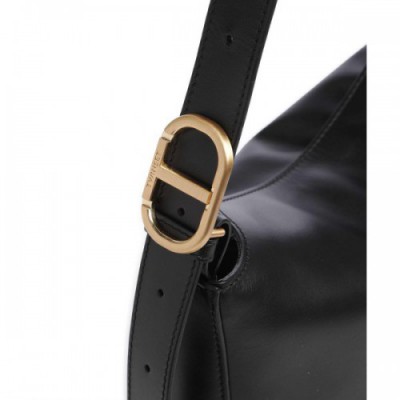 Twinset Jolie Leather Hobo bag fine grain cow leather black