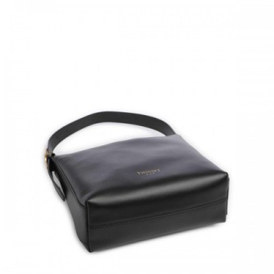 Twinset Jolie Leather Hobo bag fine grain cow leather black