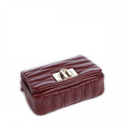 Furla 1927 Mini Soft Crossbody bag fine grain leather dark red