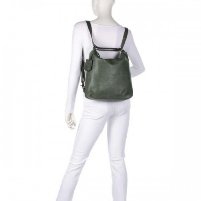 Burkely Natural Norah Backpack bag grained leather dark green