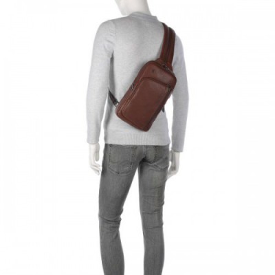 Piquadro S134 Sling bag grained cow leather brown