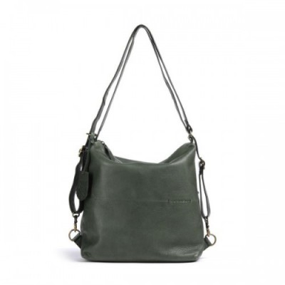 Burkely Natural Norah Backpack bag grained leather dark green