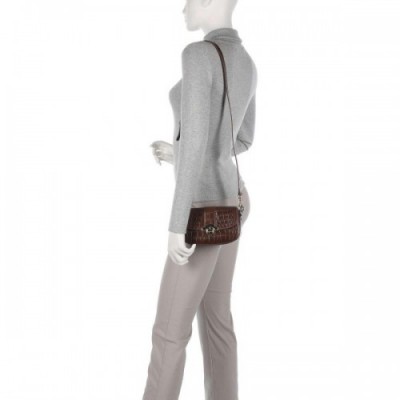 Lancaster Exotic Croco CN Crossbody bag embossed cow leather dark brown