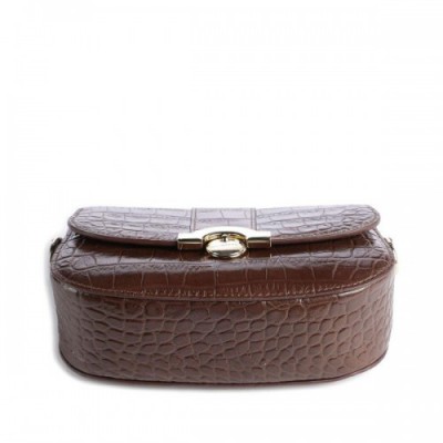 Lancaster Exotic Croco CN Crossbody bag embossed cow leather dark brown